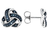 Blue Diamond Rhodium Over Sterling Silver Love Knot Stud Earrings 0.10ctw