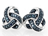 Blue Diamond Rhodium Over Sterling Silver Love Knot Stud Earrings 0.10ctw