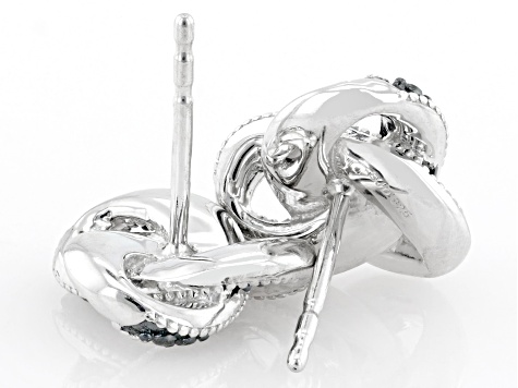Blue Diamond Rhodium Over Sterling Silver Love Knot Stud Earrings 0.10ctw