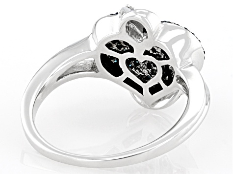 Blue And White Diamond Rhodium Over Sterling Silver Heart Cluster Ring 0.35ctw