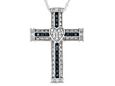 Blue And White Diamond Rhodium Over Sterling Silver Cross Slide Pendant With Chain 0.20ctw
