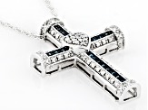 Blue And White Diamond Rhodium Over Sterling Silver Cross Slide Pendant With Chain 0.20ctw