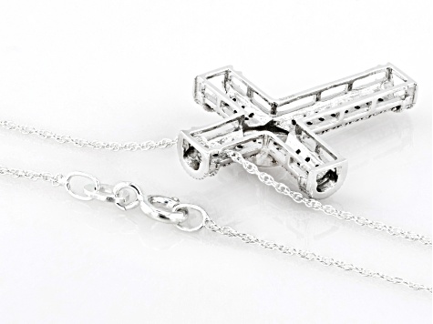 Blue And White Diamond Rhodium Over Sterling Silver Cross Slide Pendant With Chain 0.20ctw