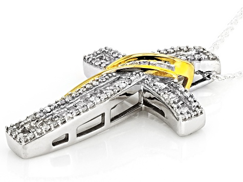 White Diamond Rhodium And 14k Yellow Gold Over Sterling Silver