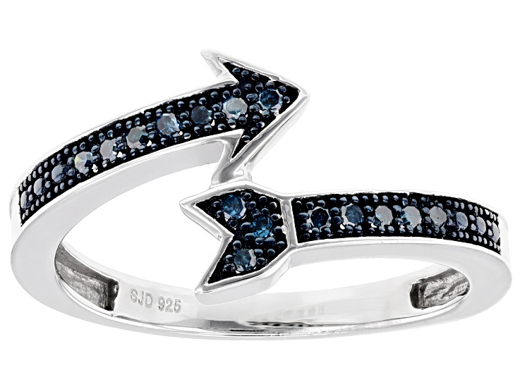 Blue Diamond Rhodium Over Sterling Silver Bypass Arrow Ring
