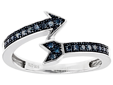 Blue Diamond Rhodium Over Sterling Silver Bypass Arrow Ring
