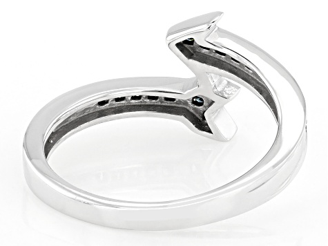 Blue Diamond Rhodium Over Sterling Silver Bypass Arrow Ring