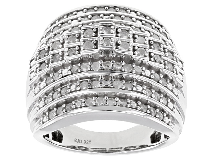 ①Own Light Mix Ring【#Casual】（Silver) White Diamond Rhodium Over Sterling Silver Wide Band Ring 0.95ctw
