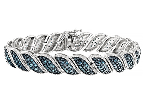 Blue Diamond Rhodium Over Sterling Silver Tennis Bracelet 1.70ctw