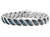 Blue Diamond Rhodium Over Sterling Silver Tennis Bracelet 1.70ctw