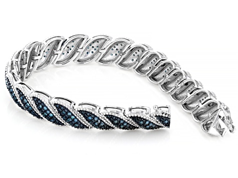 Blue Diamond Rhodium Over Sterling Silver Tennis Bracelet 1.70ctw