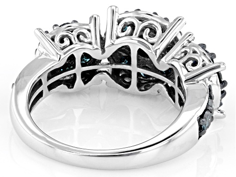 Blue Diamond Rhodium Over Sterling Silver Cluster Ring 1.25ctw