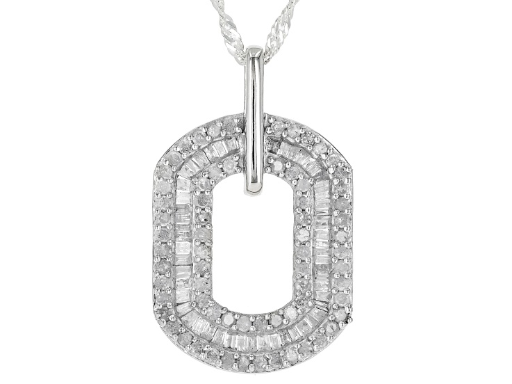 わこ White Diamond Rhodium Over Sterling Silver Drop Pendant With