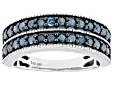Blue Diamond Rhodium Over Sterling Silver Band Ring 0.75ctw
