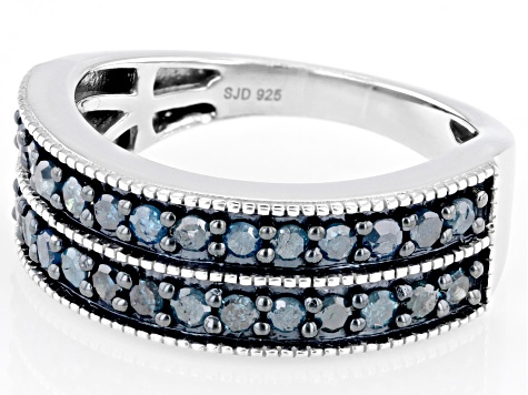 Blue Diamond Rhodium Over Sterling Silver Band Ring 0.75ctw