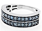 Blue Diamond Rhodium Over Sterling Silver Band Ring 0.75ctw