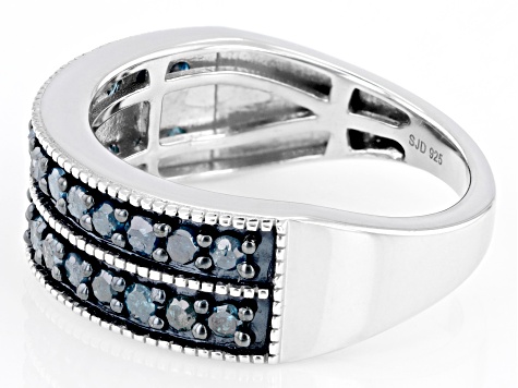 Blue Diamond Rhodium Over Sterling Silver Band Ring 0.75ctw