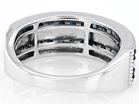 Blue Diamond Rhodium Over Sterling Silver Band Ring 0.75ctw
