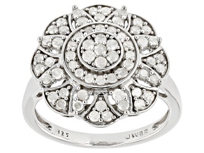 White Diamond Rhodium Over Sterling Silver Cluster Ring 0.75ctw