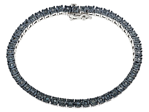 Blue Diamond Rhodium Over Sterling Silver Tennis Bracelet 1.00ctw