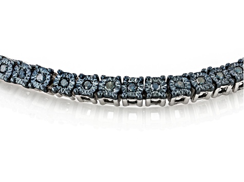 Blue Diamond Rhodium Over Sterling Silver Tennis Bracelet