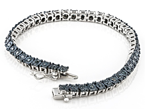 Blue Diamond Rhodium Over Sterling Silver Tennis Bracelet 1.00ctw