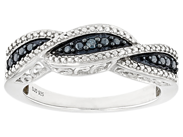 Blue Diamond Accent Rhodium Over Sterling Silver Band Ring
