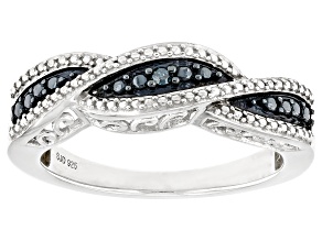 Blue Diamond Accent Rhodium Over Sterling Silver Band Ring