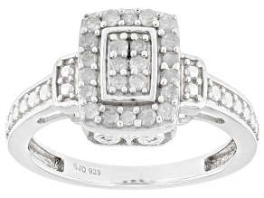 White Diamond Rhodium Over Sterling Silver Cluster Ring 0.35ctw