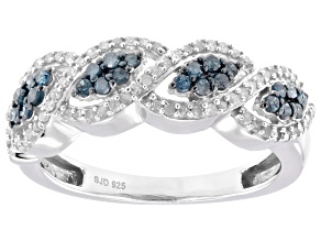 Blue And White Diamond Rhodium Over Sterling Silver Band Ring 0.50ctw