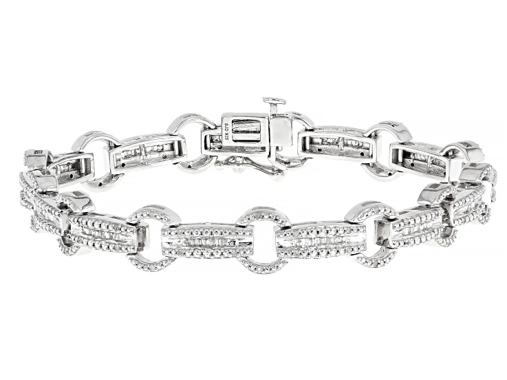 White Diamond Rhodium Over Sterling Silver Tennis Bracelet 0.80ctw