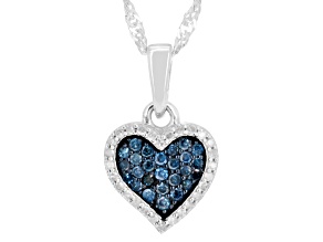 Blue And White Diamond Rhodium Over Sterling Silver Heart Pendant With Chain 0.30ctw