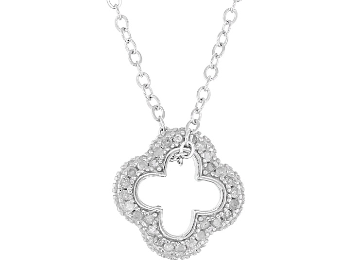 White Diamond Rhodium Over Sterling Silver Clover Slide Pendant With Cable Chain 0.30ctw