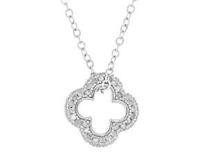 White Diamond Rhodium Over Sterling Silver Clover Slide Pendant With Cable Chain 0.30ctw