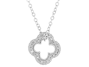 Picture of White Diamond Rhodium Over Sterling Silver Clover Slide Pendant With Cable Chain 0.30ctw
