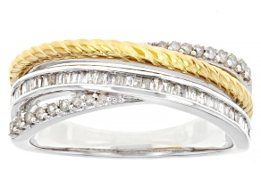 White Diamond Rhodium & 14k Yellow Gold Over Sterling Silver Crossover Band Ring 0.35ctw