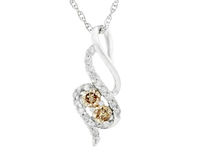 Champagne And White Diamond Rhodium Over Sterling Silver Slide Pendant With Rope Chain 0.25ctw