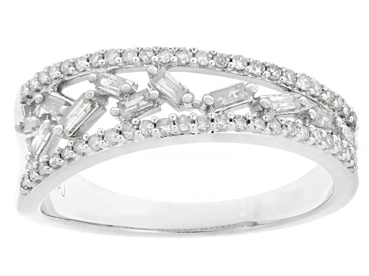 White Diamond Rhodium Over Sterling Silver Band Ring 0.40ctw