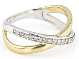 White Diamond Rhodium And 14k Yellow Gold Over Sterling Silver Crossover Ring 0.25ctw