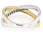 White Diamond Rhodium And 14k Yellow Gold Over Sterling Silver Crossover Ring 0.25ctw