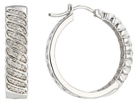 White Diamond Rhodium Over Sterling Silver Hoop Earrings 0.33ctw