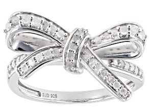 White Diamond Rhodium Over Sterling Silver Bow Ring 0.35ctw