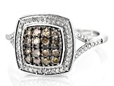 Champagne And White Diamond Rhodium Over Sterling Silver Cluster Ring 0.45ctw