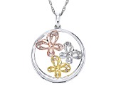 White Diamond Rhodium And 14k Rose And Yellow Gold Over Sterling Silver Butterfly Pendant 0.20ctw