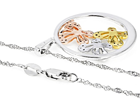 White Diamond Rhodium And 14k Rose And Yellow Gold Over Sterling Silver Butterfly Pendant 0.20ctw