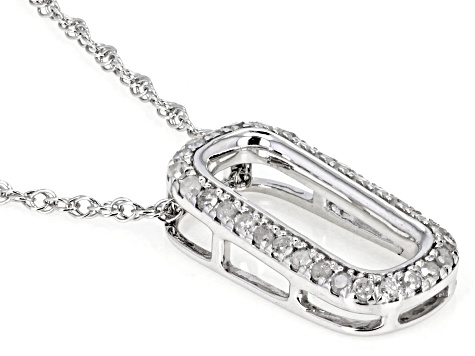White Diamond Rhodium Over Sterling Silver Slide Pendant With 18" Rope Chain 0.15ctw
