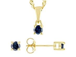 Blue Diamond 18k Yellow Gold Over Sterling Silver Pendant And Earring Jewelry Set 0.50ctw