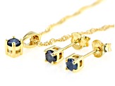 Blue Diamond 18k Yellow Gold Over Sterling Silver Pendant And Earring Jewelry Set 0.50ctw