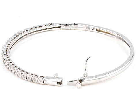 White Diamond Rhodium Over Sterling Silver Bangle Bracelet 0.15ctw