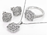 White Diamond Rhodium Over Sterling Silver Pendant, Earring And Ring Jewelry Set 0.25ctw